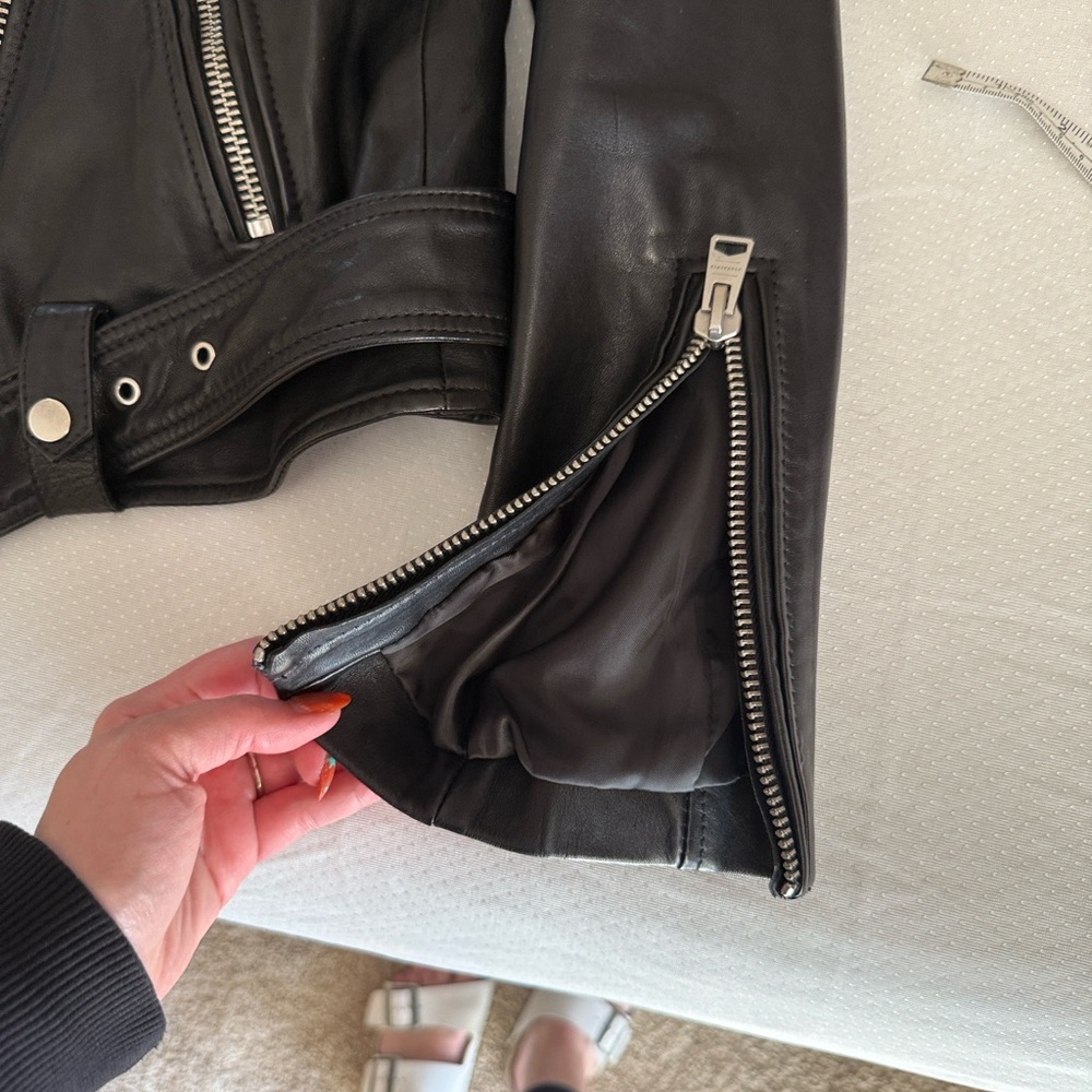 All Saints Black Leather Moto Jacket women’s size small - Picture 13 of 13
